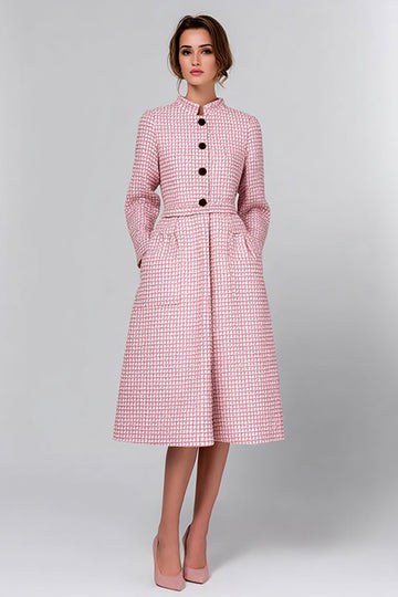 Pink A Line High Neck Midi Work Dress